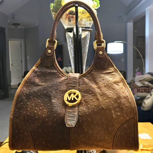 Michael Michael Kors distressed ostrich embossed leather satchel - Picture 1 of 13